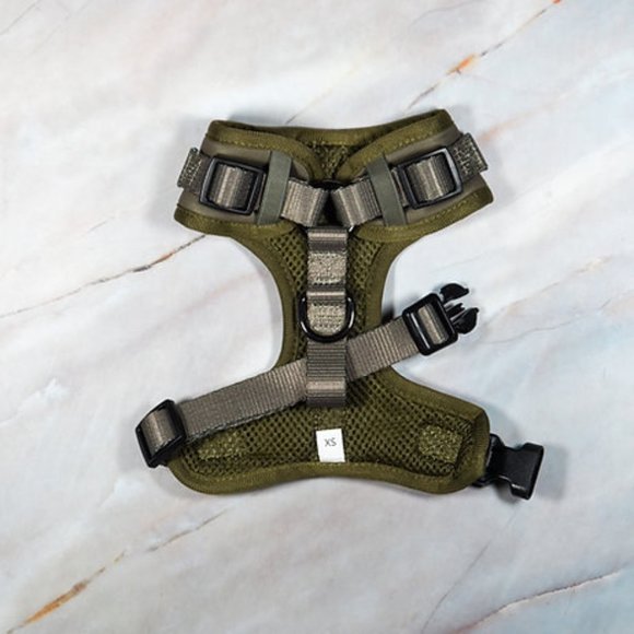 PETsRUS Premium No Pull Dog Harness 2 Leash Clips Olive Green Khaki Neoprene - Picture 4 of 10